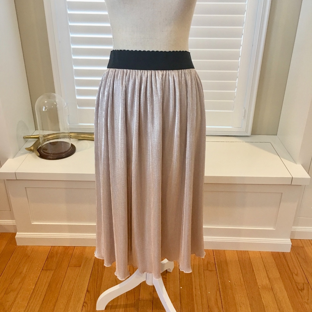 Les Amis Dusty Rose Metallic Pleated Skirt M NWT